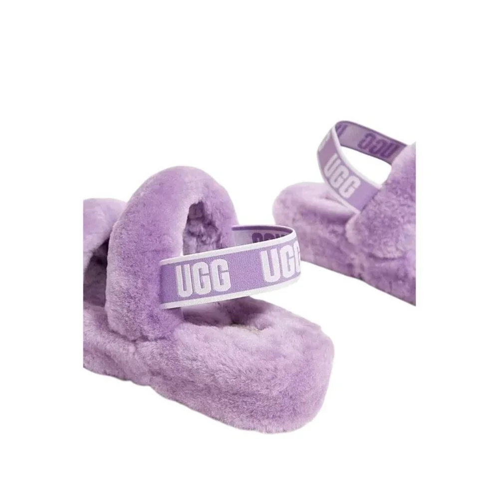 New UGG 6 Slippers Oh Yeah Womans Double Strap Sheep Fur Sandal Open Toe Shoes